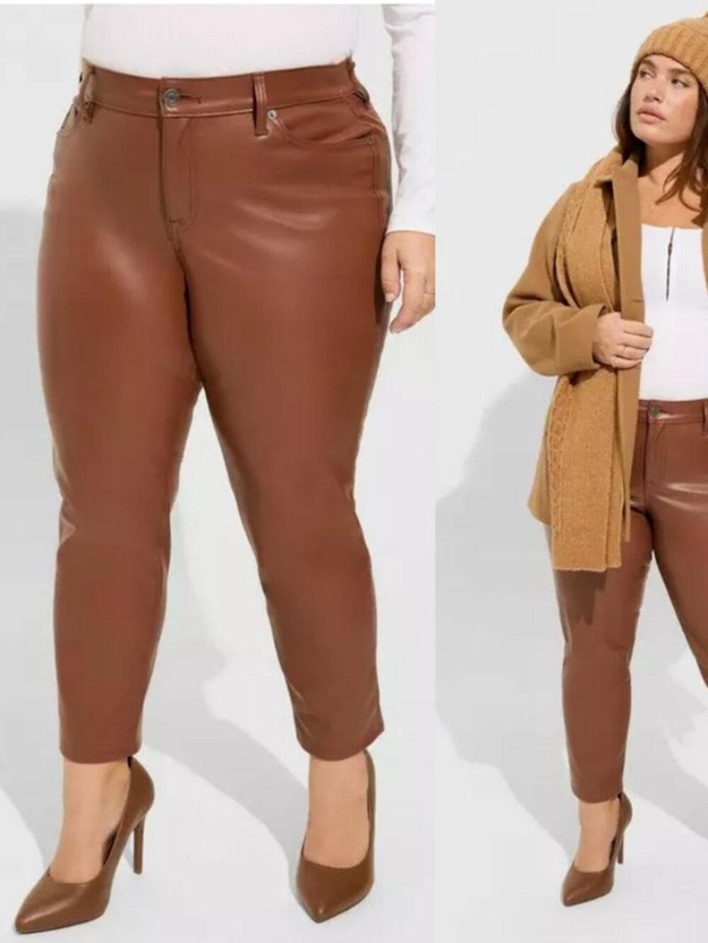 Torrid Brown Faux Leather Pants Mid Rise Skinny Slim Acadamia 26 Short 4X XXXXL